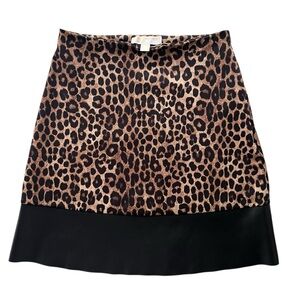 Michael Michael Kors Women’s Sm Brown Cheetah Print Faux Leather Trim Mini Skirt